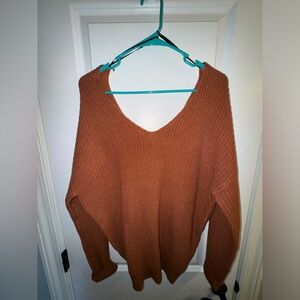 Burnt orange long sleeve sweater, crisscross back
